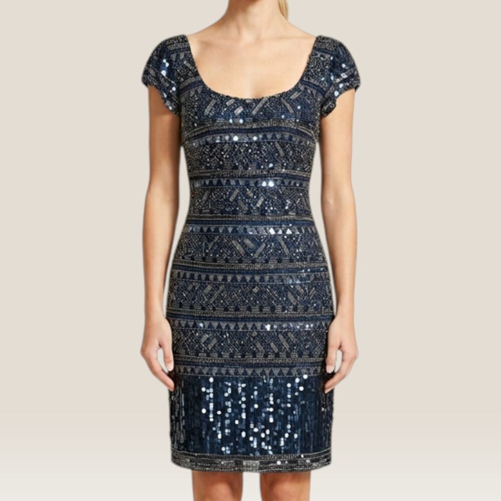 Vintage Scala Navy Beaded Mini Dress Size 0 - Picture 4 of 8
